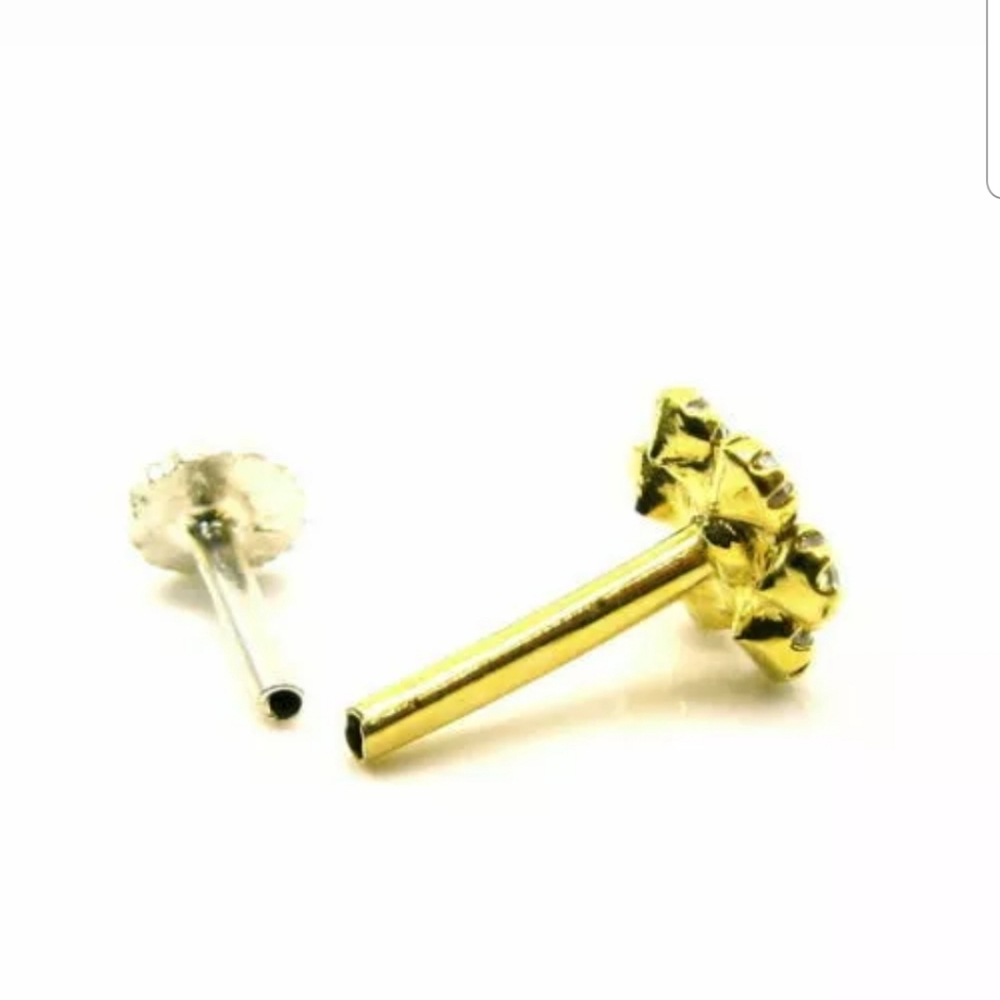 14kt gold nose ring with white sapphires - Picture 4 of 4